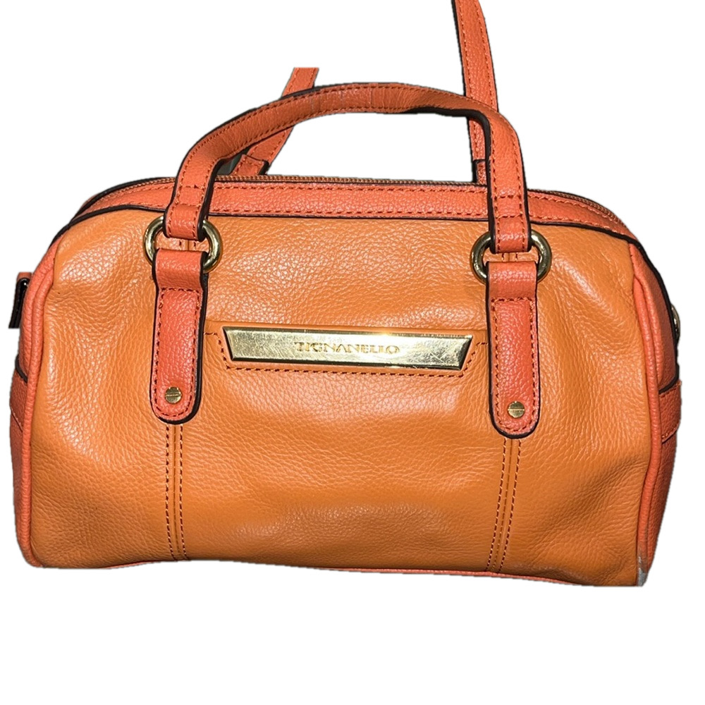 Tignanello mini shoulder bag, Orange, 9x6, EUC,  cracks on the handle, piping